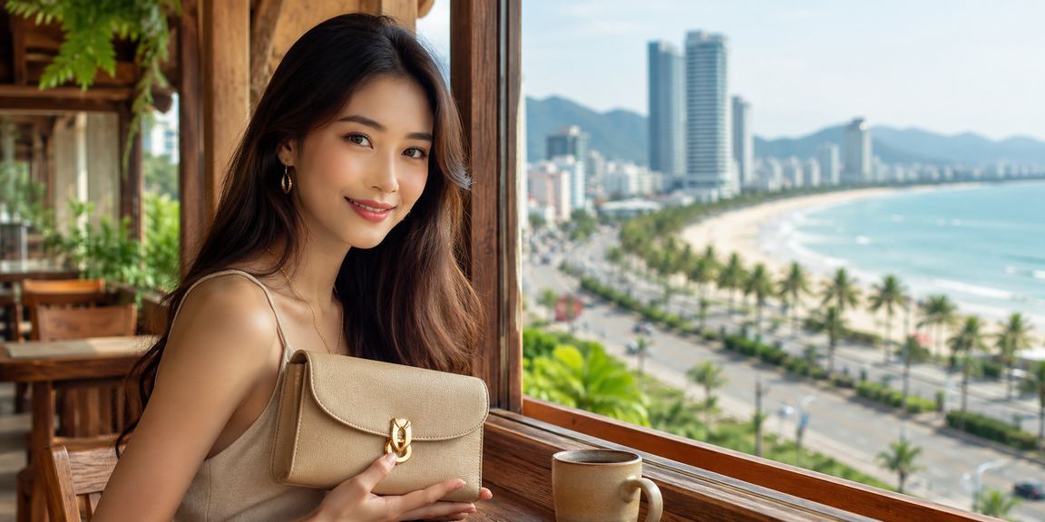 Người dùng tại Đà Nẵng ngồi cà phê và mở ứng dụng casino trên smartphone