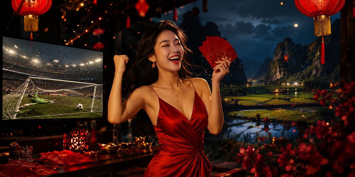 Khung cảnh Ninh Bình ban đêm với đèn lồng và người dùng xem kết quả xổ số trên điện thoại